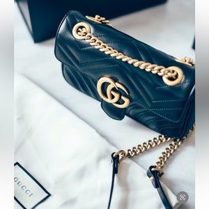 Gucci Marmont GG Quilted Mini Black Shoulder Bag 💯 authentic